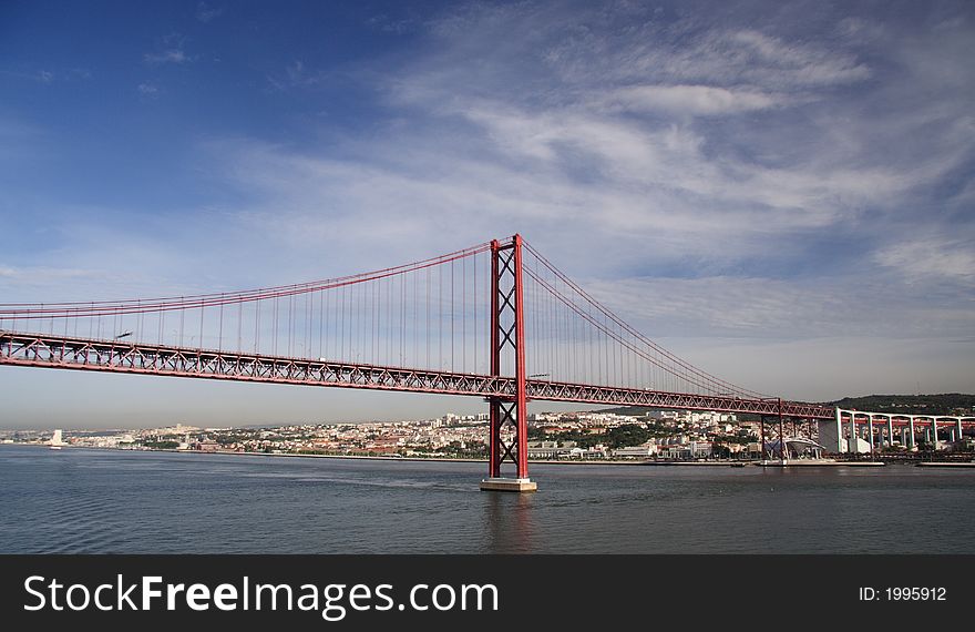 Panorama of a large rope bridge. Panorama of a large rope bridge