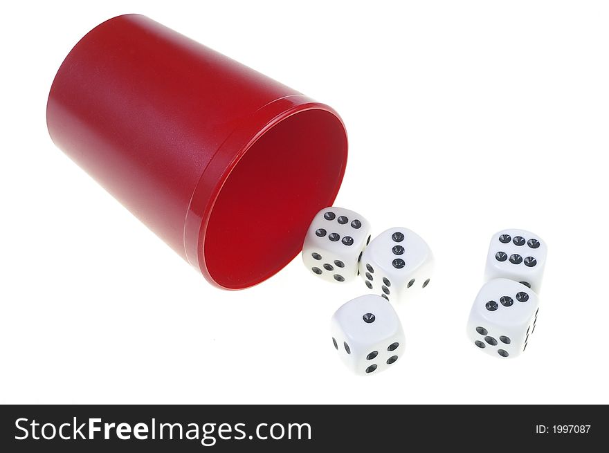 Five dices on a white background