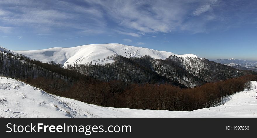 Panoramic picture of beautiful mountain landscape in winter time. Panoramic picture of beautiful mountain landscape in winter time