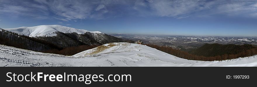 Fantastic looking panorama of carpathian mountains in winter