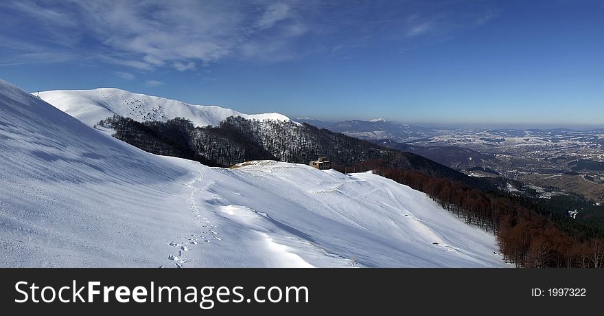 Panorama of carpathian mountain range in winter. Panorama of carpathian mountain range in winter