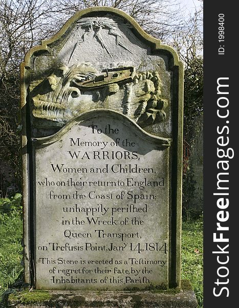 A memorial to warriors, women and children lost at sea, situated in the churchyard at Mylor Churchtown, Cornwall. A memorial to warriors, women and children lost at sea, situated in the churchyard at Mylor Churchtown, Cornwall