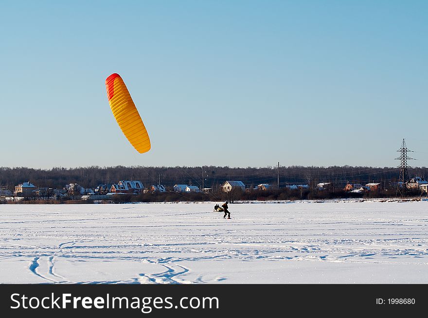 Red and yellow power kite. Red and yellow power kite