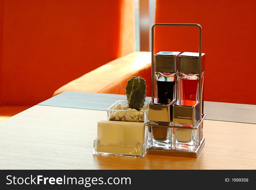 Peper and salt on the table  in restaurant