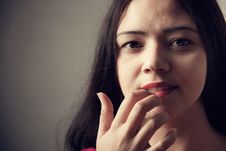 Pretty Indian Woman Portrait, Finger On Lips Royalty Free Stock Photos Pretty Indian Woman Portrait, Finger On Lips Royalty Free Stock Photos