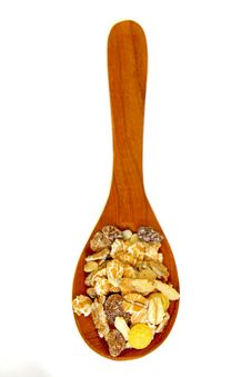 Muesli On Wooden Spoon Isolated Stock Image Muesli On Wooden Spoon Isolated Stock Image