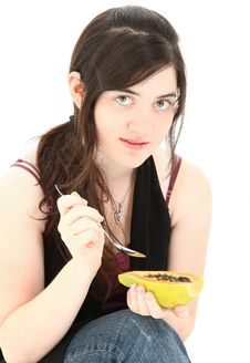 Attractive Young Woman Eating Papaya Fruit Royalty Free Stock Images Attractive Young Woman Eating Papaya Fruit Royalty Free Stock Images