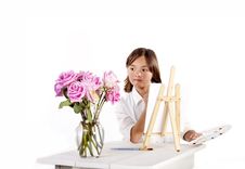 Painting Flowers In A Vase. Royalty Free Stock Image