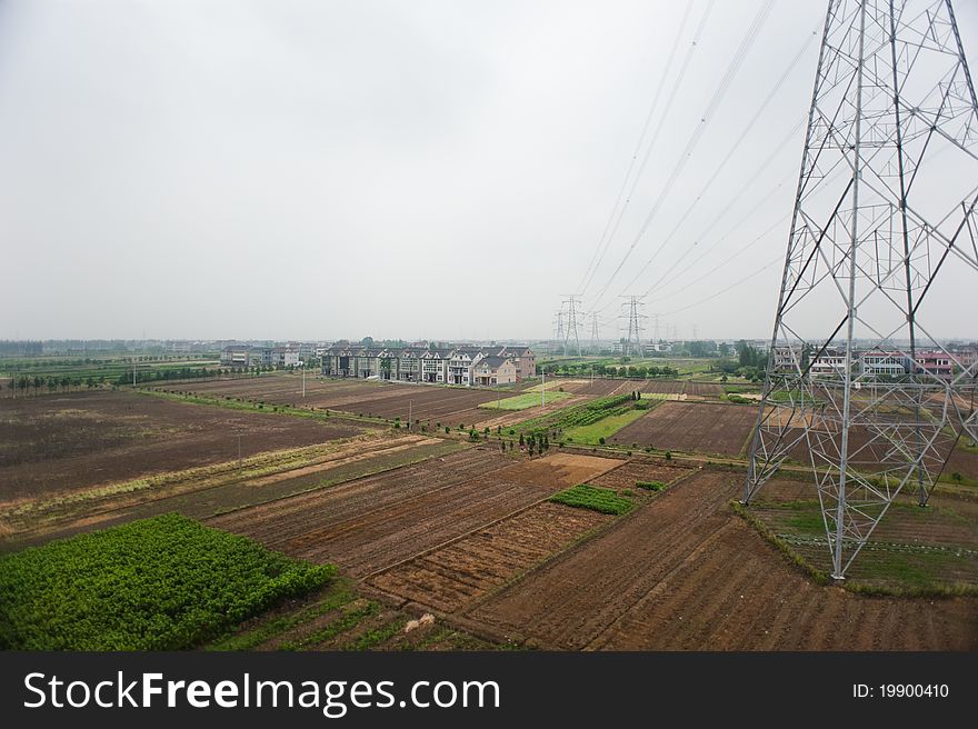 Farmland in china with pylons