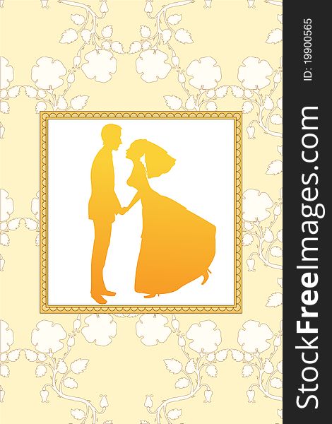 Vector Illustration of funky wedding invitation with funny bride and groom