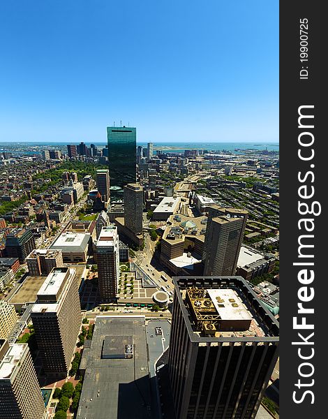Aerial view of Boston in Massachusetts, USA on a sunny summer day.