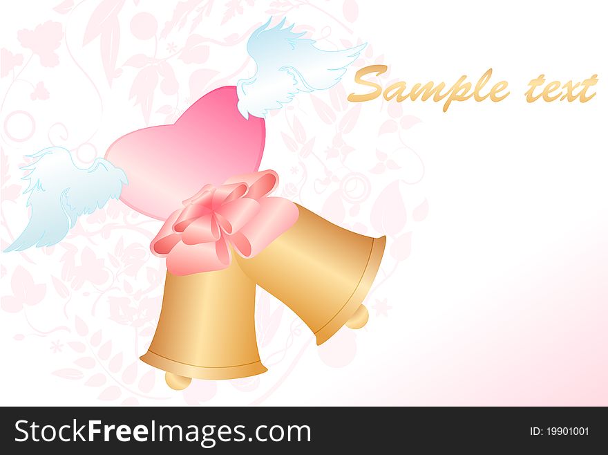 Vector Illustration of beautiful classic wedding invitation decorated with bells and heart shape.