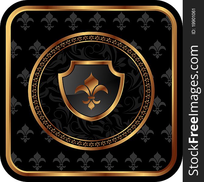 Illustration golden frame with shield - vector