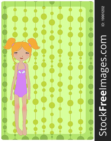 Vector Illustration of beautiful summer background decorated with pretty little girl