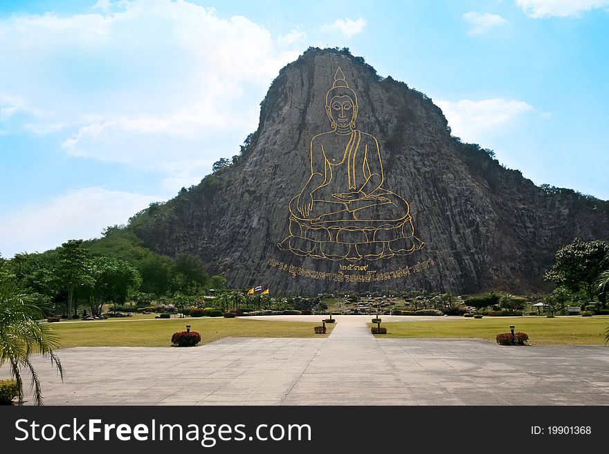 Gold contour of the Buddha on a mountain in Thailand