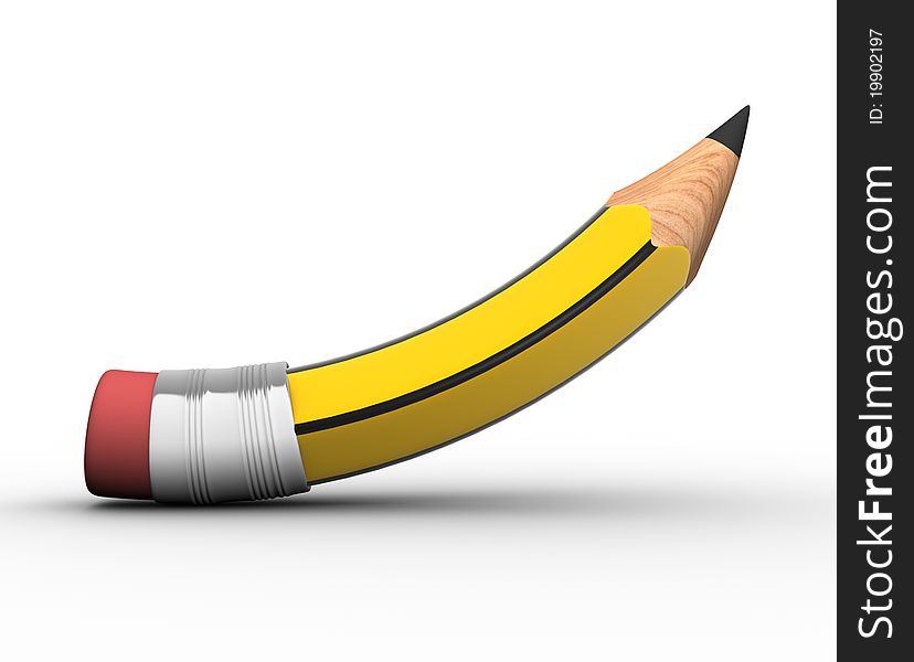 Bent pencil on white background- This is a 3d render illustration