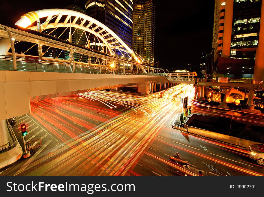 Night street at Bangkok sathorn and Narathiwat intersection. Night street at Bangkok sathorn and Narathiwat intersection