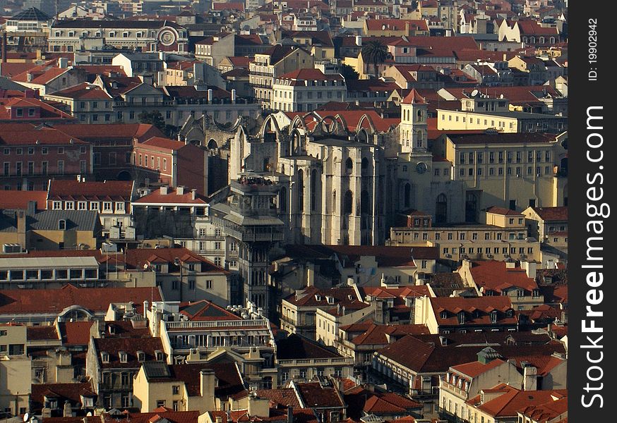 Lisbon, city centre  - View of the old buildings of Chiado. Lisbon, city centre  - View of the old buildings of Chiado