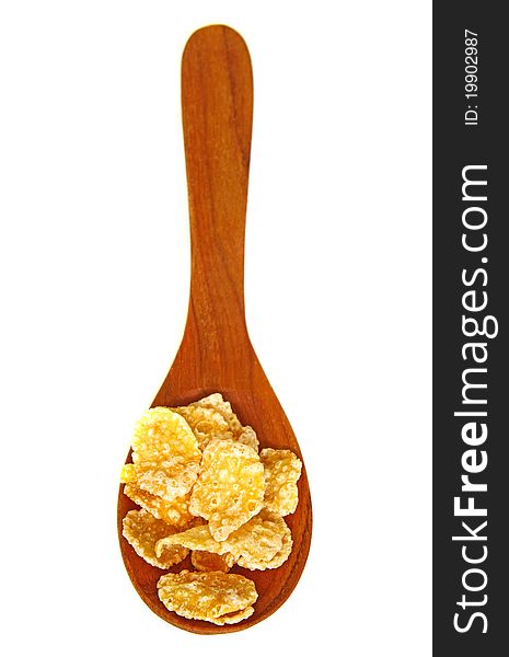 Wooden Spoon With Corn Flakes Isolated