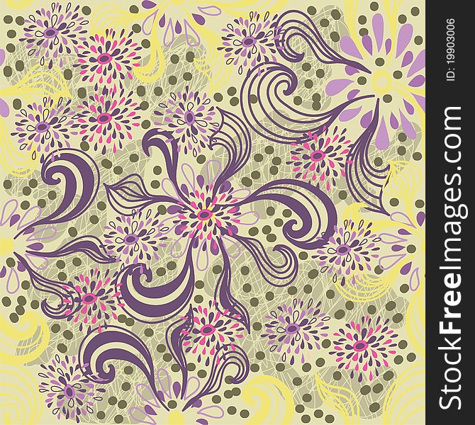 Seamless floral pattern in cartoon style