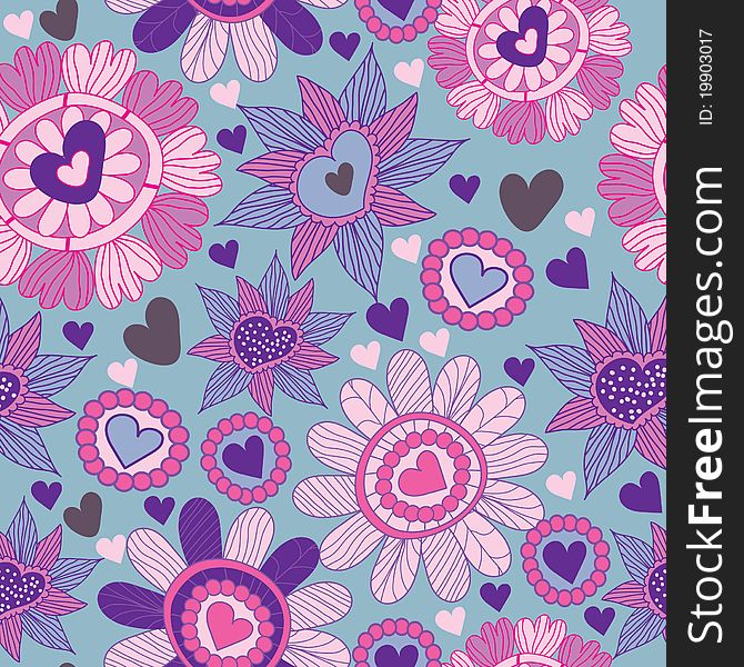 Seamless floral pattern with heart