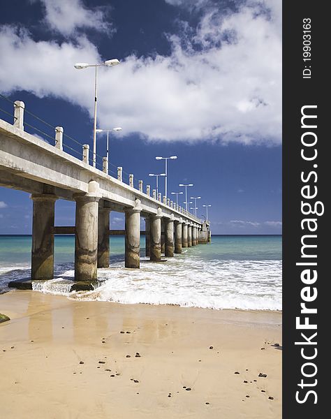 View from the bottom of the pier at Porto Santo in Portugal. View from the bottom of the pier at Porto Santo in Portugal