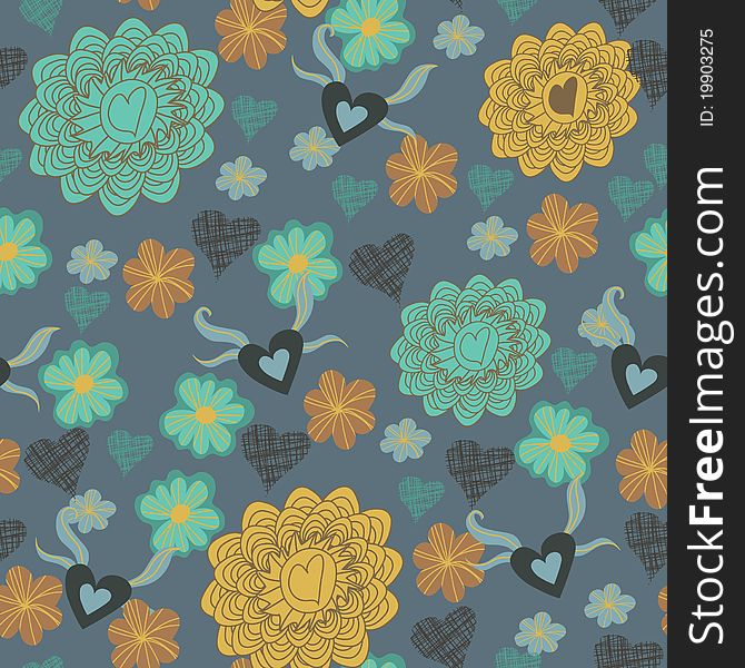 Seamless floral pattern in cartoon style. Seamless floral pattern in cartoon style