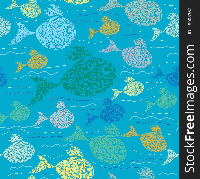 Seamless Pattern With Colorful Fish.