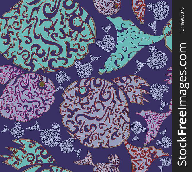 Seamless pattern with colorful fish.