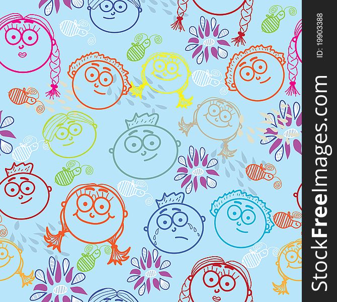 Seamless Pattern Of Kid S Faces