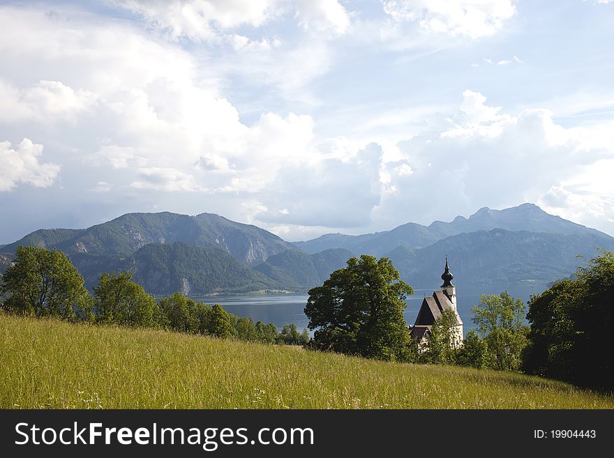 Landscape panorama with church