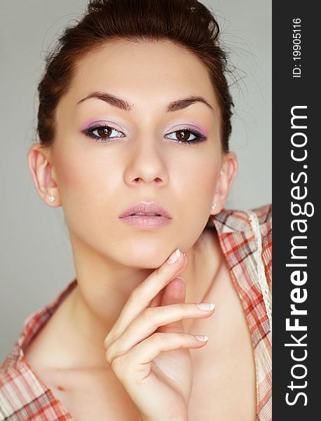 Fashion model with pink make-up. Fashion model with pink make-up