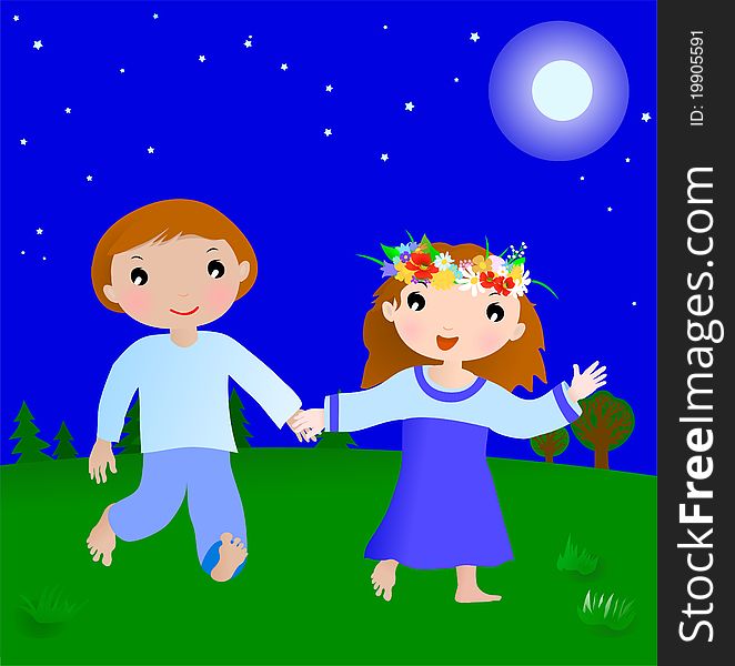 Happy couple cartoon boy and girl,  illustration. Happy couple cartoon boy and girl,  illustration