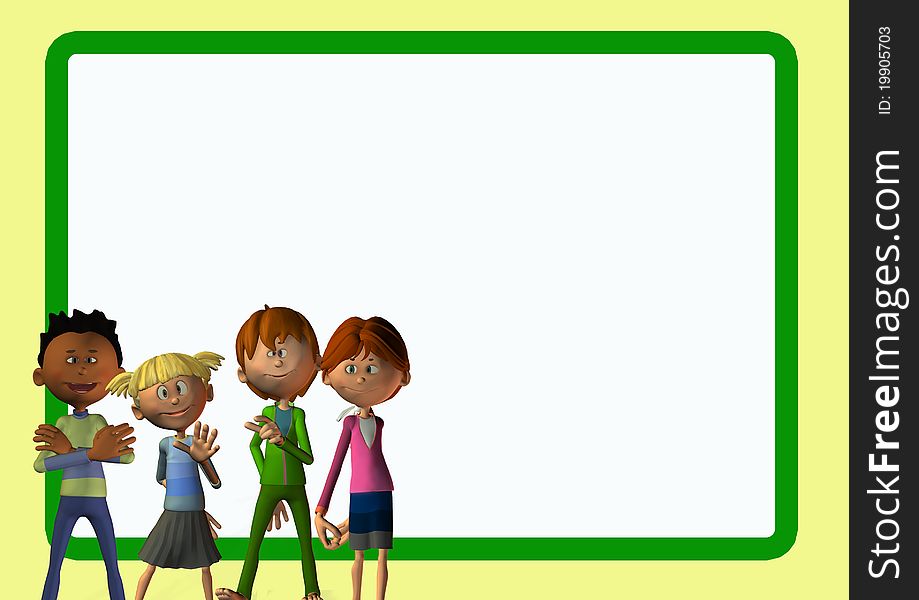 A group of children over an empty board illustration