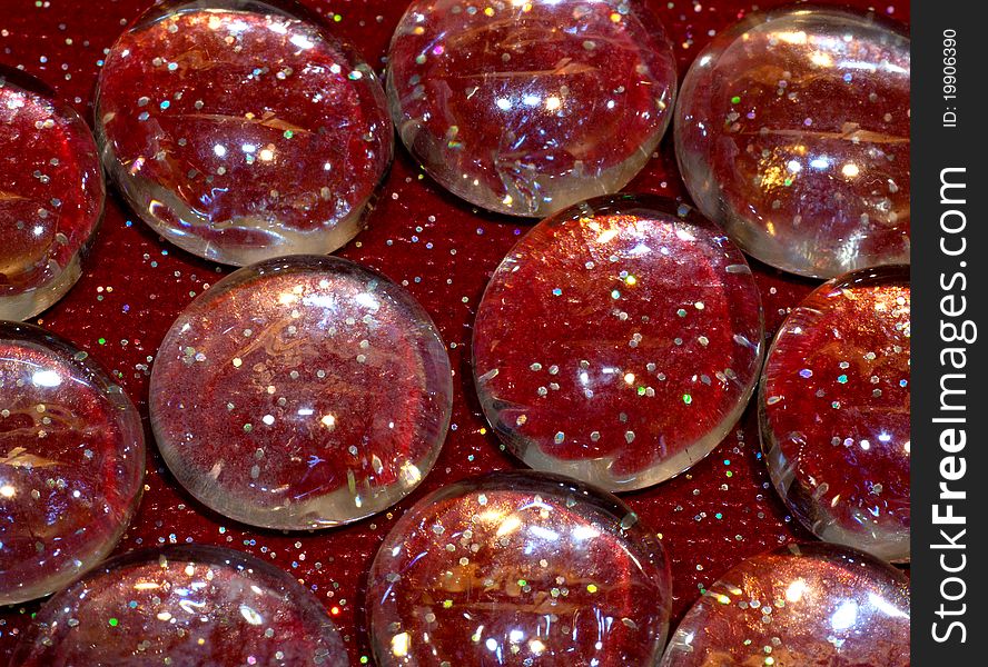 Glass Pebbles On Red Sparkle