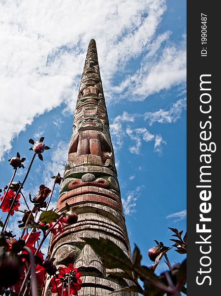 A totem pole, heading skyward