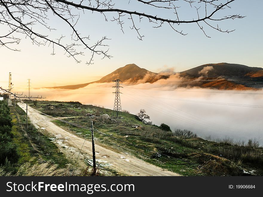 Foggy landscape in Loja, Granada, Andalusia, Spain