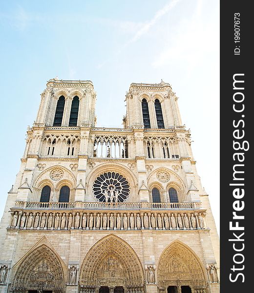 The Facade Of Notre Dame In Paris , France