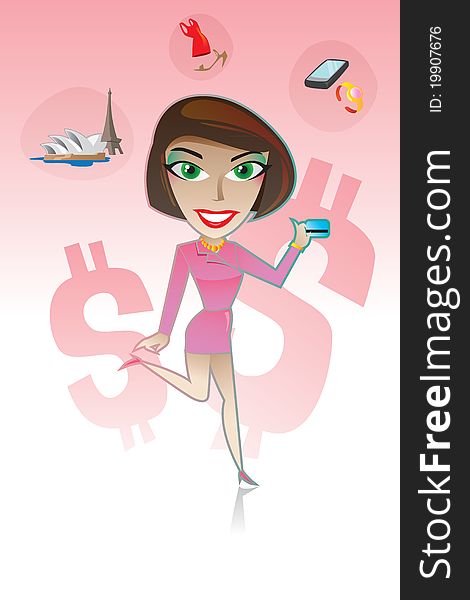 Rich women hold credit card in pink. Rich women hold credit card in pink