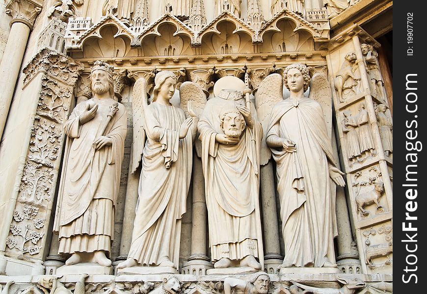 Christian details Notre Dame of Paris , France