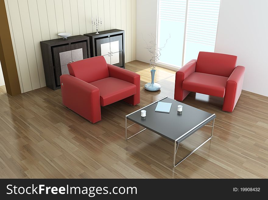 The 3d rendering indoor contemporary sitting room. The 3d rendering indoor contemporary sitting room