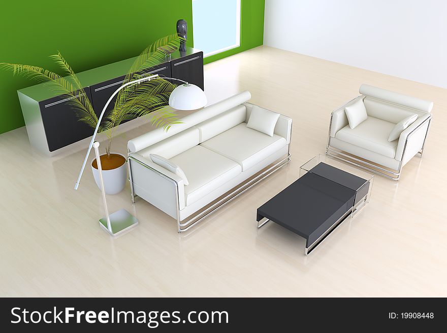 3D Indoor Sitting Room Rendering