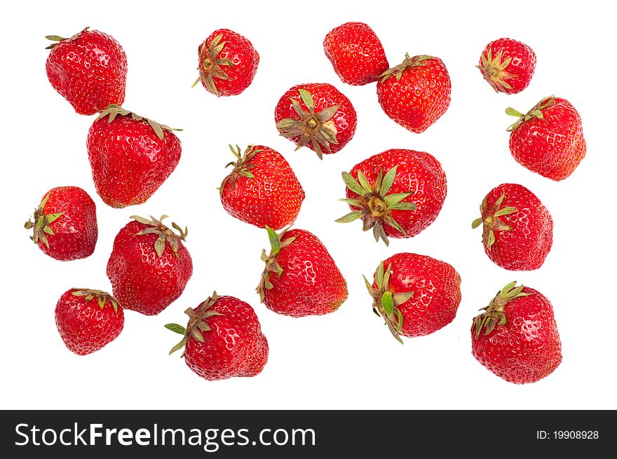Ripe strawberries isolated on white background. Studio shoot