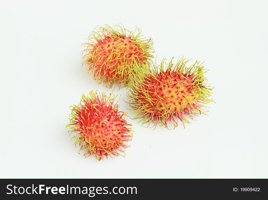 Tropical fruit, rambutan on white background