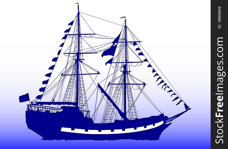 Vector drawing old sailing ship. Vector drawing old sailing ship