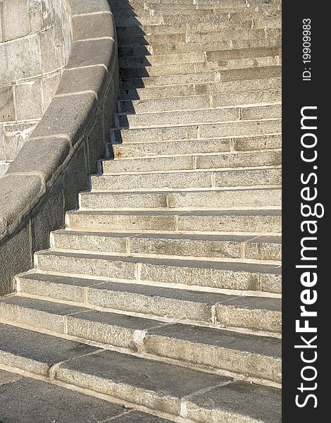 Granite curve stairs with handrail