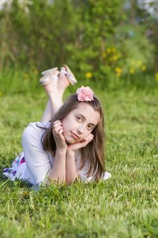 Dreaming Girls Rest On The Grass Royalty Free Stock Photo Dreaming Girls Rest On The Grass Royalty Free Stock Photo