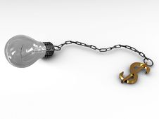 Light Bulb On The Chain With A Dollar Sign Stock Photo