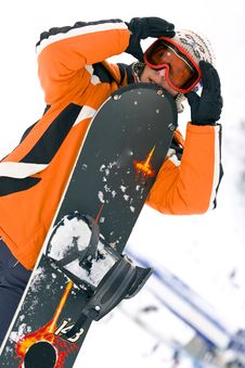 Young Woman Snowboarder Stock Images
