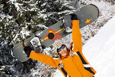 Young Woman Snowboarder Royalty Free Stock Photo
